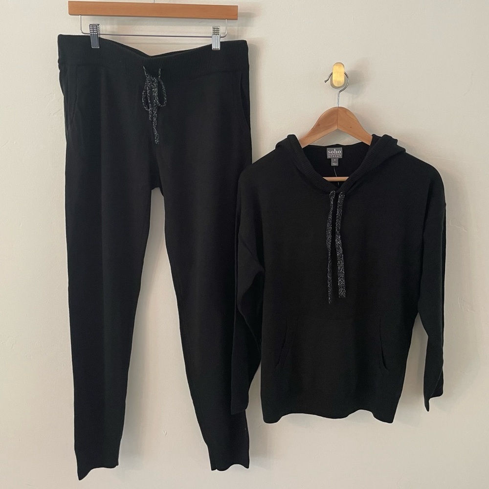 NY & Co sweater jogger set, black with silver lurex details